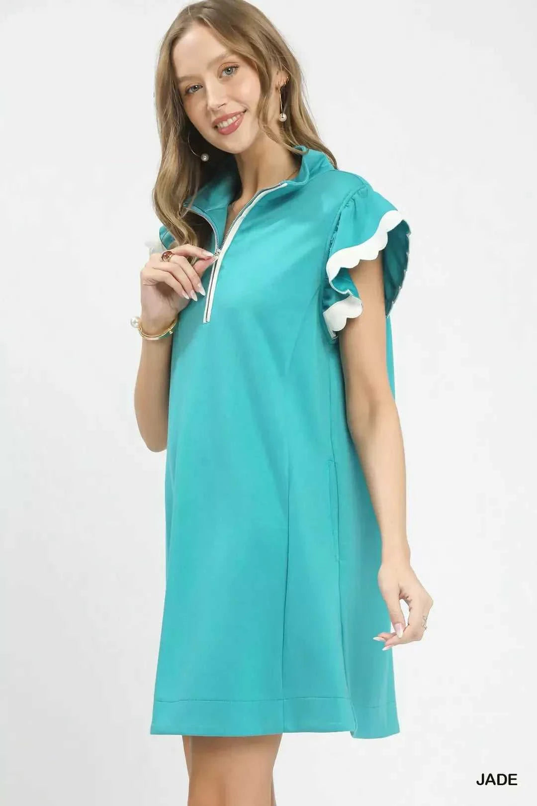 Umgee Zip-Neck Flutter Sleeve Dress 100100670721742 62 Affordable Fashion Under $100 Jerry's Apparel 