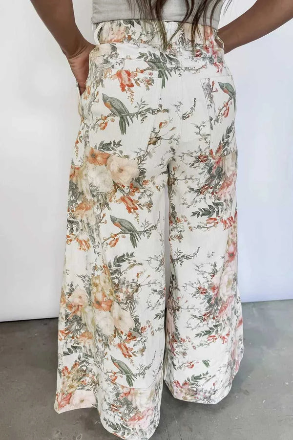 Vintage Style Floral Print High Waist Wide Leg Jeans 100100421874230 75 Seasonal Fashion Collections Jerry's Apparel 