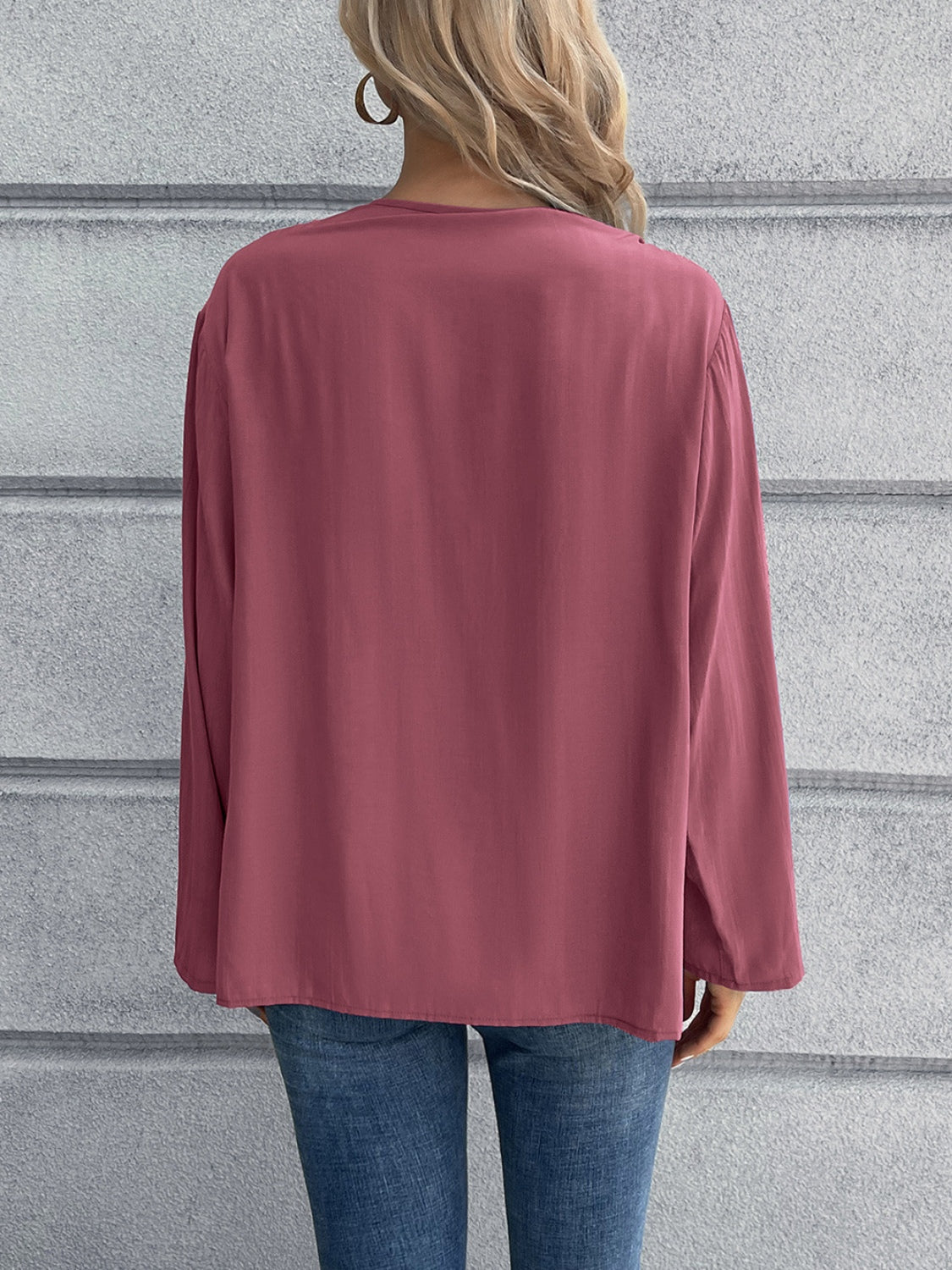 Ivy Lane Half Button Long Sleeve Blouse