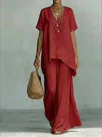 Full Size V-Neck Top and Wide-Leg Pants Set Plus Size 100100663551339 44 Affordable Fashion Under $100 Jerry's Apparel 