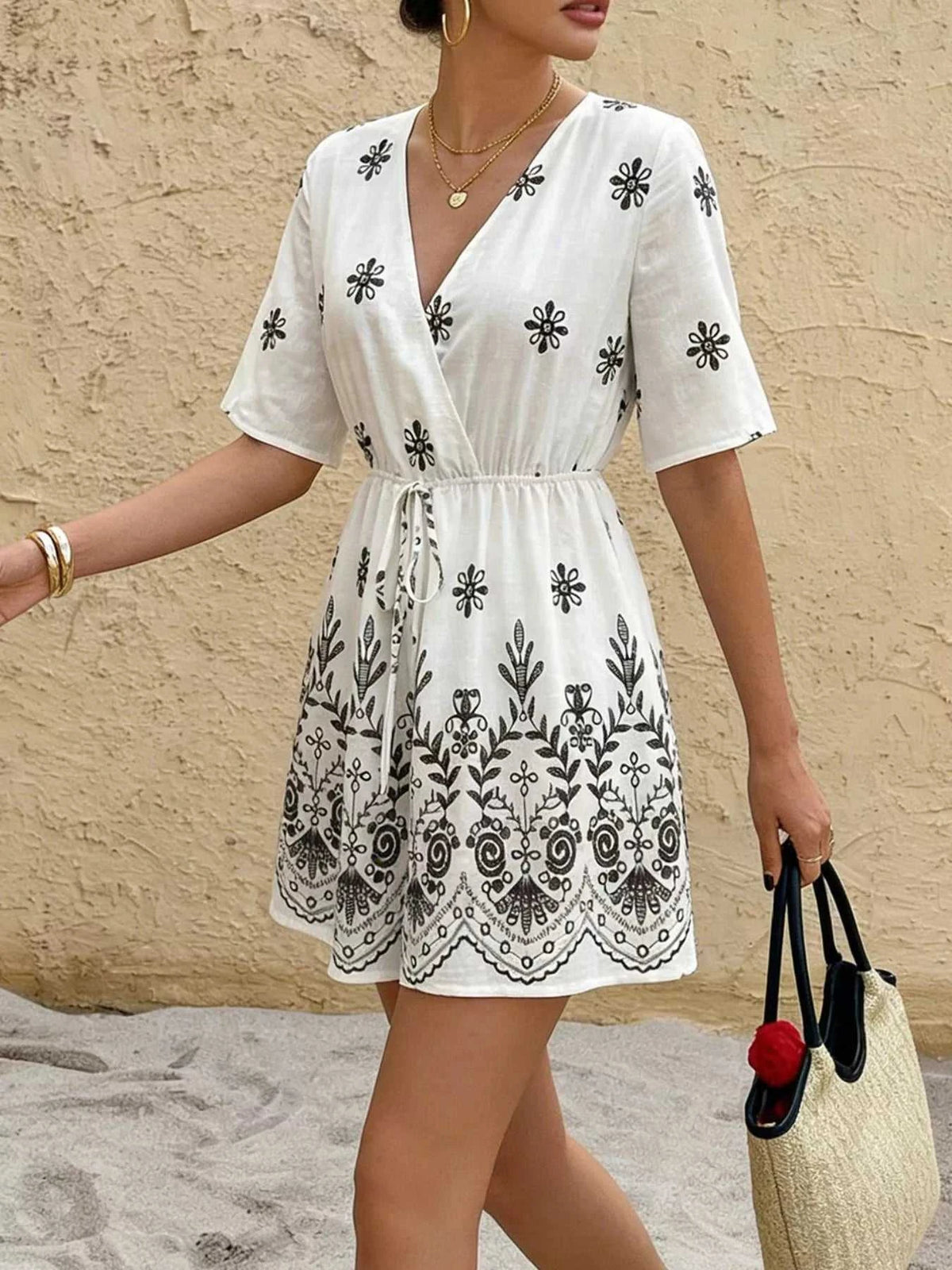 Printed Surplice Half Sleeve Romper 100100885481777 32 Affordable Fashion Under $100 Jerry's Apparel 