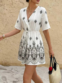 Printed Surplice Half Sleeve Romper 100100885481777 32 Affordable Fashion Under $100 Jerry's Apparel 