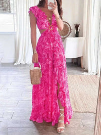 Full Size Ruffled Cutout V-Neck Maxi Dress Plus Size 100100023571871 43 Gifts for Her Jerry's Apparel 