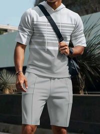 Men's Full Size Striped Short Sleeve Hoodie and Shorts Set Plus Size 100400484165910 43 Men's Sets Jerry's Apparel 