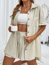 Honey Button Up Half Sleeve Top and Shorts Set