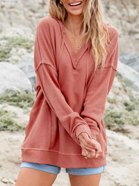 Drawstring V-Neck Waffle Knit Casual Hoodie 100100700285845 53 Affordable Fashion Under $100 Jerry's Apparel 