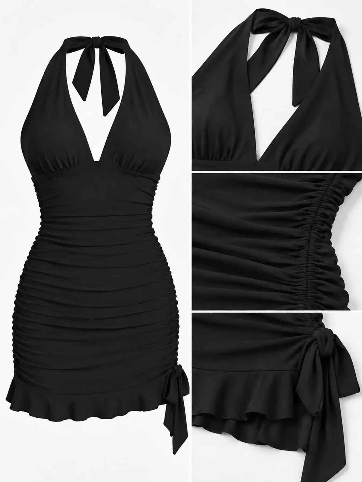 Ruched Halter Neck Bodycon Mini Dress 101001241020171 35 Gifts for Her Jerry's Apparel 