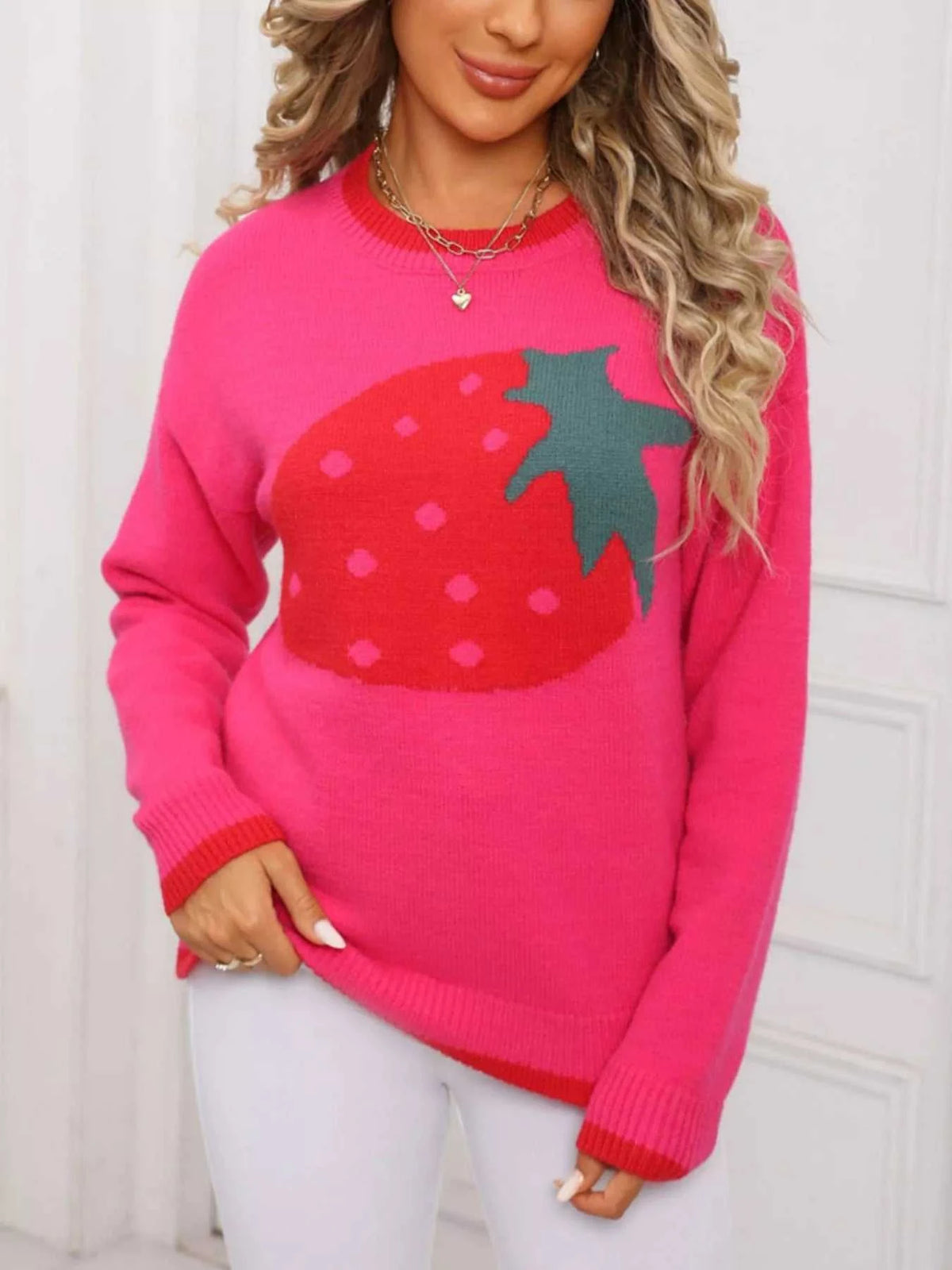 Strawberry Crew Neck Sweater 100100080501266 49 Affordable Fashion Under $100 Jerry's Apparel 