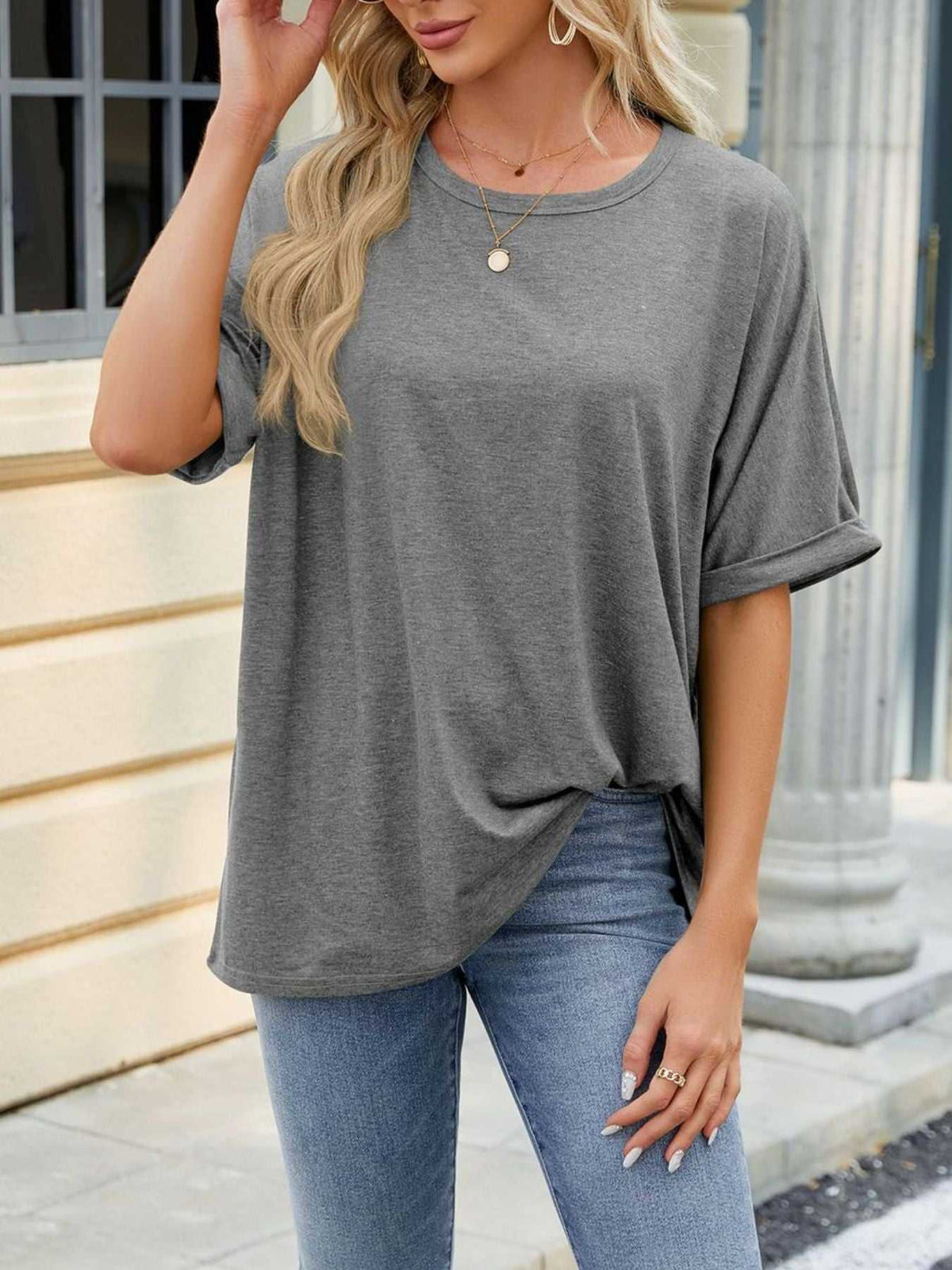 Casual Loose Fit Rolled Sleeve T-Shirt 100100846471189 23 Affordable Fashion Under $100 Jerry's Apparel 
