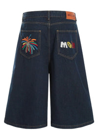 Men's Wide Leg Wash Denim Shorts