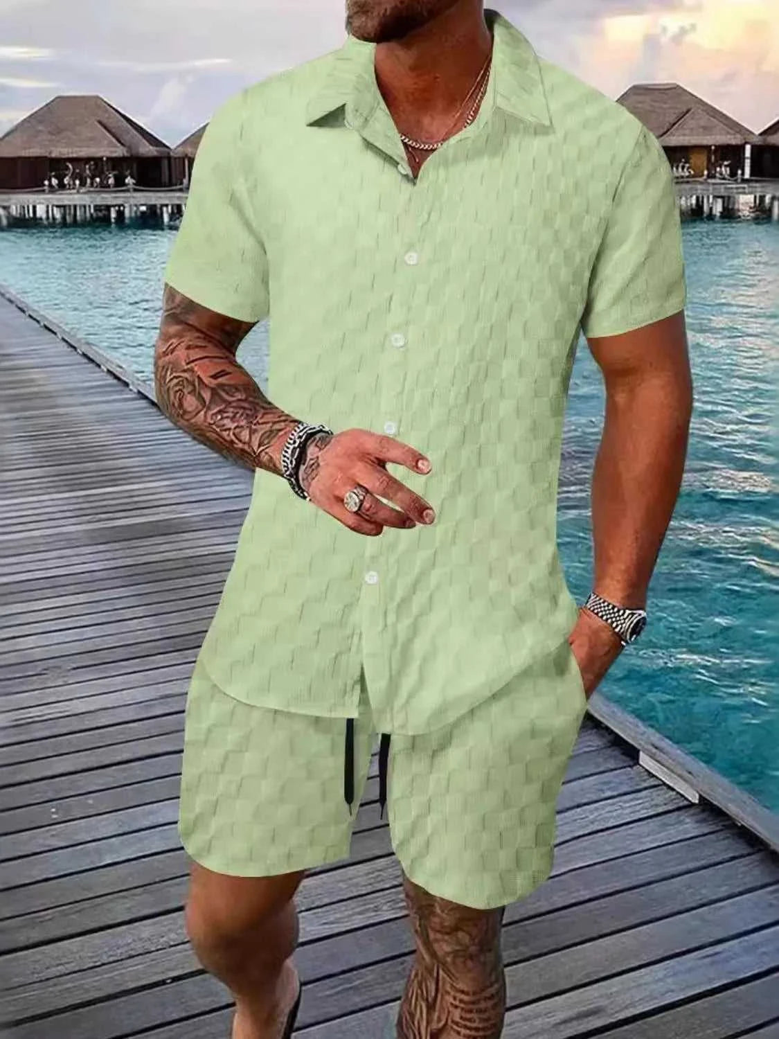 Men's Full Size Collared Neck Short Sleeve Top and Shorts Set Plus Size 100400916717549 40 Affordable Fashion Under $100 Jerry's Apparel 