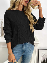 Cable Knit Round Neck Long Sleeve Sweater 100100086035617 48 Seasonal Fashion Collections Jerry's Apparel 