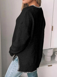 Slit Contrast Trim Round Neck Sweater 100100361481876 46 Affordable Fashion Under $100 Jerry's Apparel 