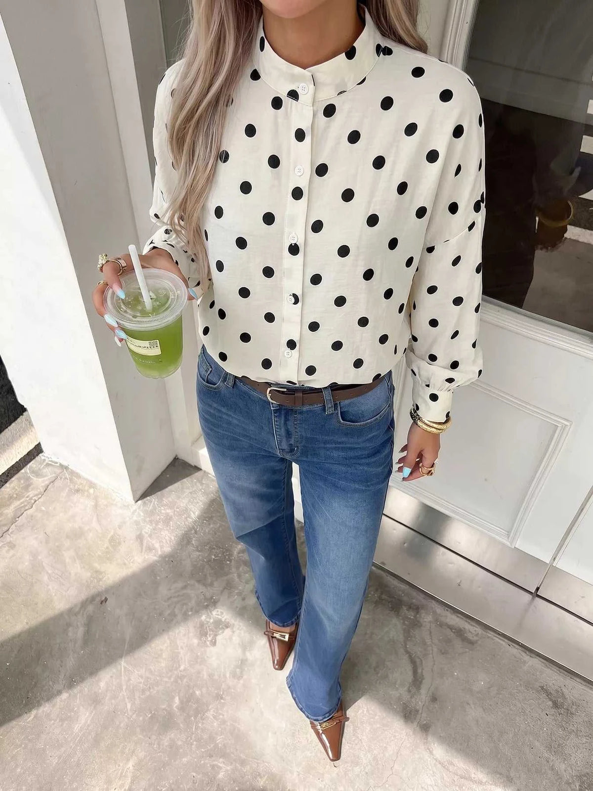 Polka Dot Button-Up Shirt 100100761650162 39 Affordable Fashion Under $100 Jerry's Apparel 