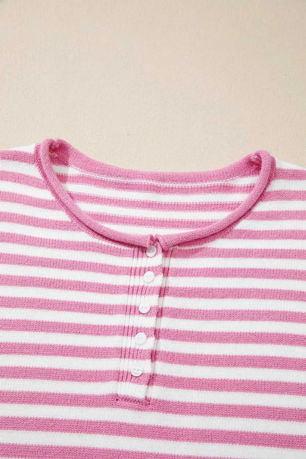 Striped Button Placket Drop Shoulder Long Sleeve Sweater 100100966141645 48 Women's Sweaters and Knitwear Jerry's Apparel 