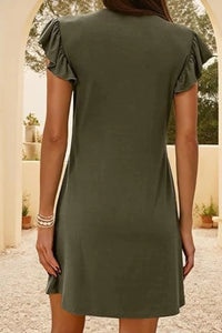 V-Neck Ruffled Cap Sleeve Dress