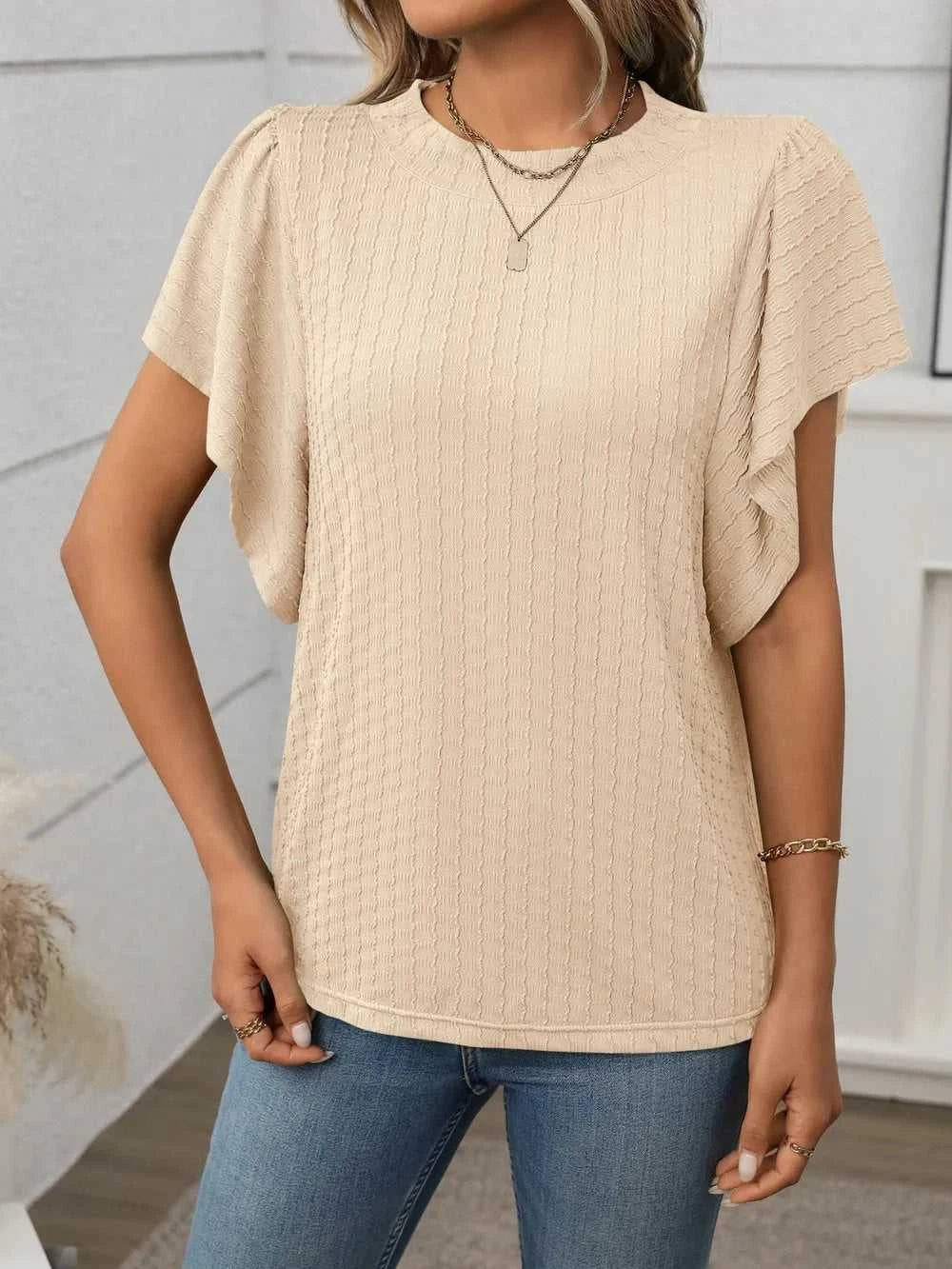 Round Neck Flutter Sleeve T-Shirt 100100468281947 23 Affordable Fashion Under $100 Jerry's Apparel 