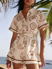 Printed Button-Up Half Sleeve Romper