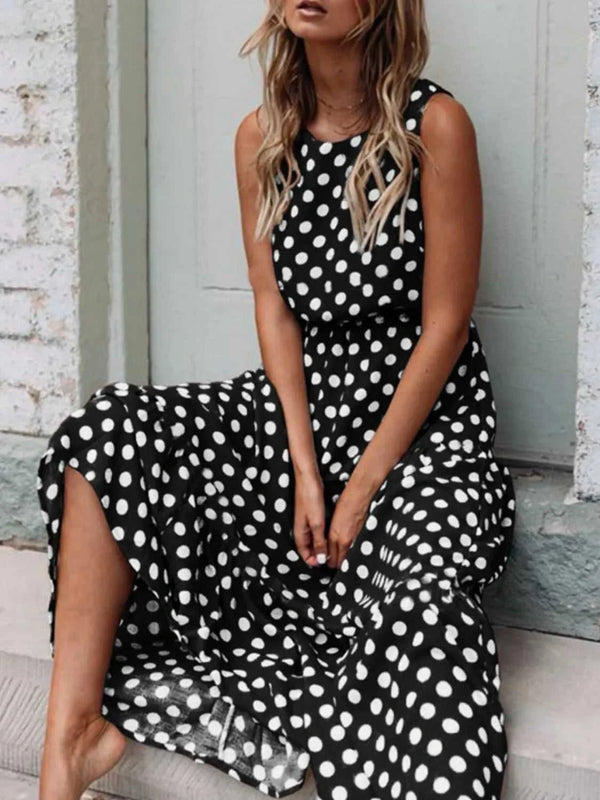 Polka Dot Round Neck Sleeveless Midi Dress 100100597597604 26 Affordable Fashion Under $100 Jerry's Apparel 
