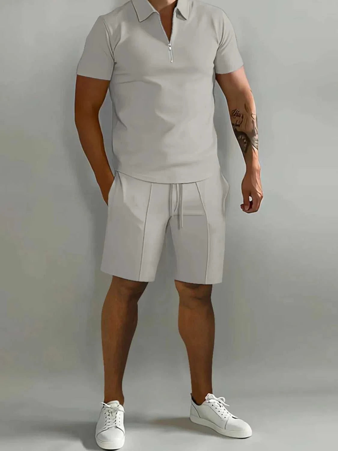 Men's Full Size Collared Neck Short Sleeve Top and Shorts Set Plus Size 100400205310003 33 Affordable Fashion Under $100 Jerry's Apparel 