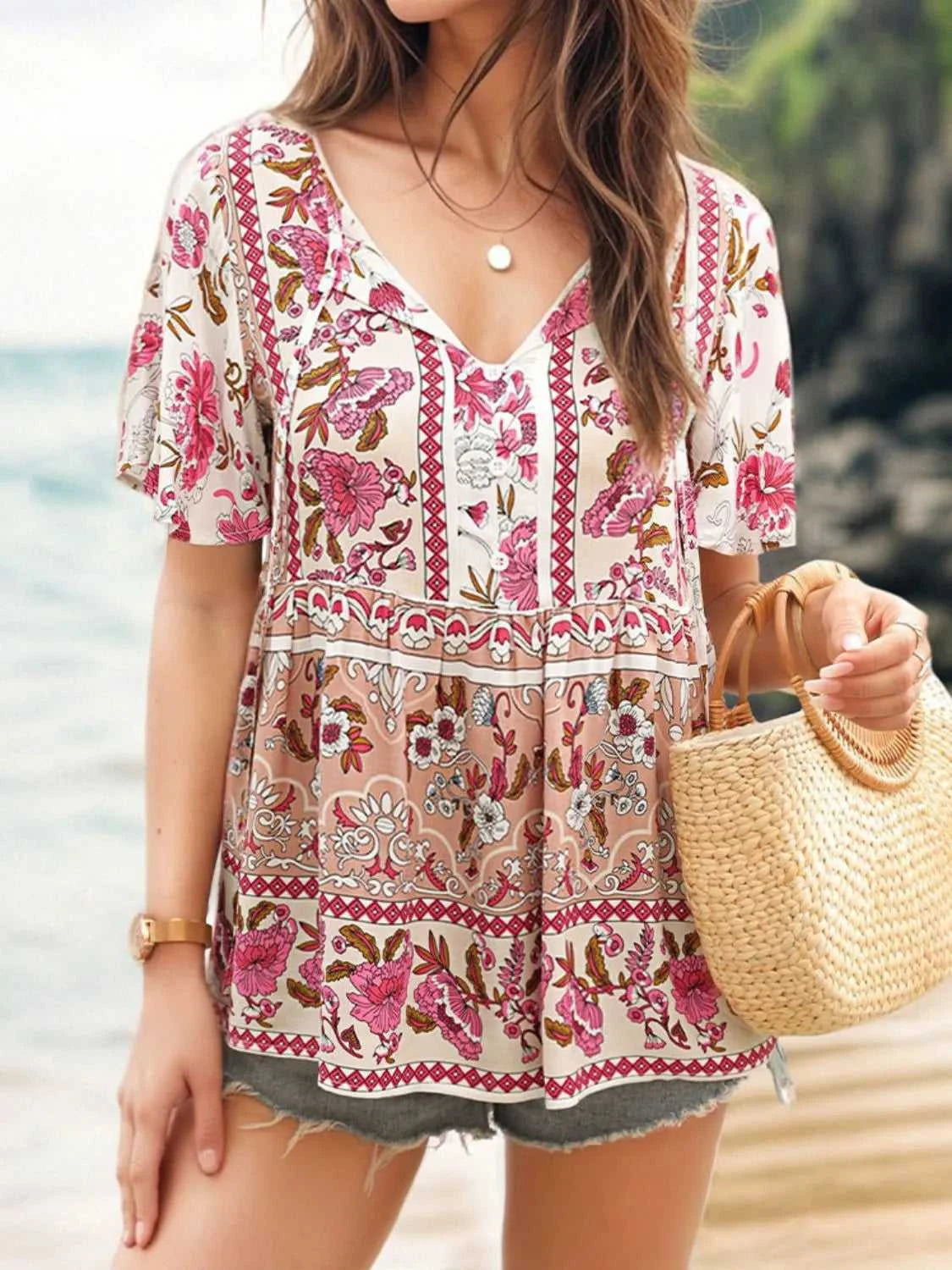 Floral Print Tie Neck Flutter Sleeve Blouse 100100839291021 32 Affordable Fashion Under $100 Jerry's Apparel 