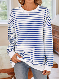 Lovelet Striped Round Neck Long Sleeve Sweatshirt