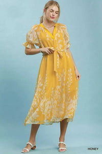 Umgee Floral Print Tie Waist Midi Dress with Side Pockets 100100801821405 66 Affordable Fashion Under $100 Jerry's Apparel 