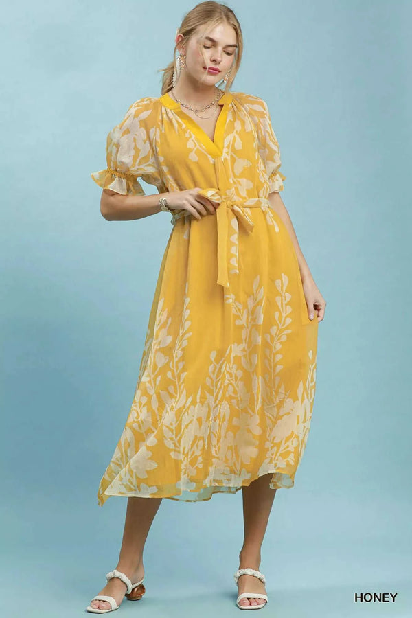 Umgee Floral Print Tie Waist Midi Dress with Side Pockets 100100801821405 66 Affordable Fashion Under $100 Jerry's Apparel 