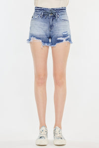 High Rise Frayed Hem Denim Shorts