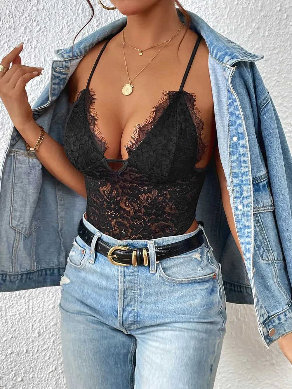 Perfee Crisscross Lace Spaghetti Strap Bodysuit 100100372071398 26 Affordable Fashion Under $100 Jerry's Apparel 