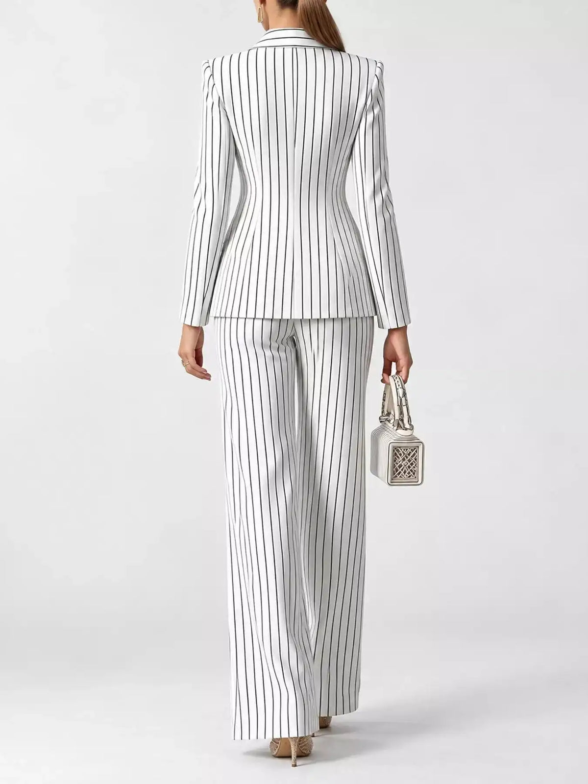 Double-Breasted Pinstripe Blazer and Wide-Leg Pants Set 101001905010997 103 Gifts for Her Jerry's Apparel 