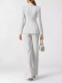 Double-Breasted Pinstripe Blazer and Wide-Leg Pants Set 101001905010997 103 Gifts for Her Jerry's Apparel 