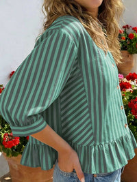 Striped Ruffle Hem Button-Down Shirt 100100634757459 44 Affordable Fashion Under $100 Jerry's Apparel 