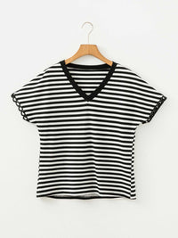Striped V-Neck Scalloped Short Sleeve T-Shirt 100100813641731 25 Affordable Fashion Under $100 Jerry's Apparel 