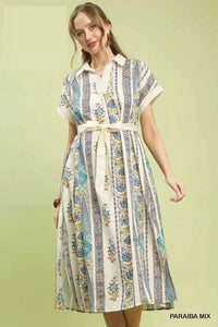 Umgee Vertical Print Tie Waist Midi Dress 100100805301264 64 Affordable Fashion Under $100 Jerry's Apparel 