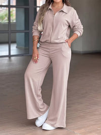 Casual Zip-Up Jacket and Wide-Leg Pants Set 101001311182802 73 Gifts for Her Jerry's Apparel 