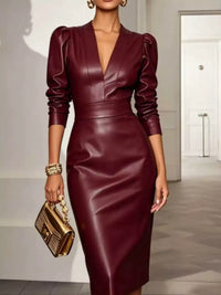 V-Neck Puff Sleeve Midi Dress 101001698359390 65 Affordable Fashion Under $100 Jerry's Apparel 