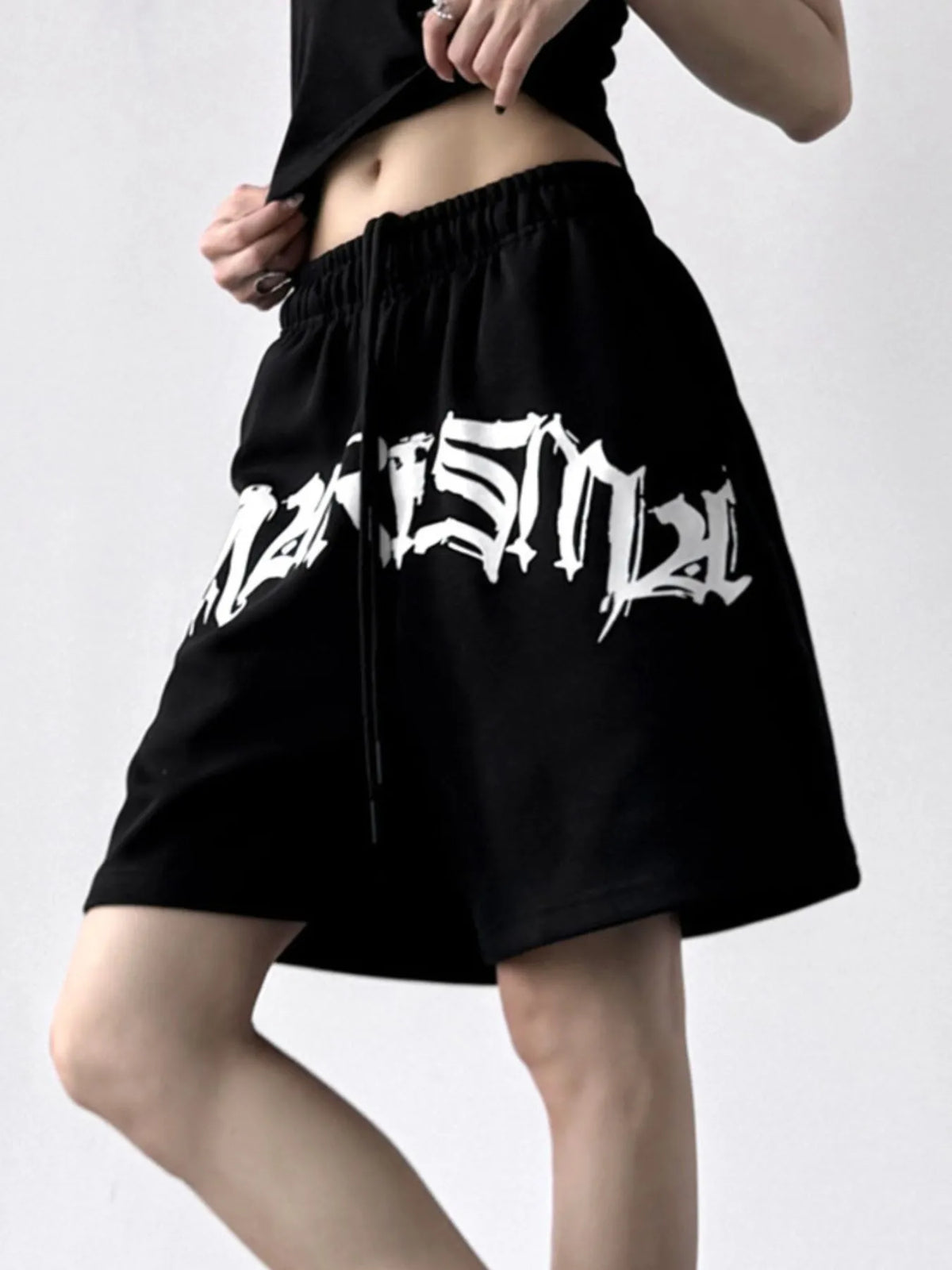 Oversized Drawstring Letter Shorts