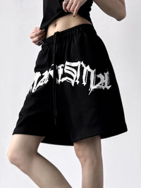 Oversized Drawstring Letter Shorts