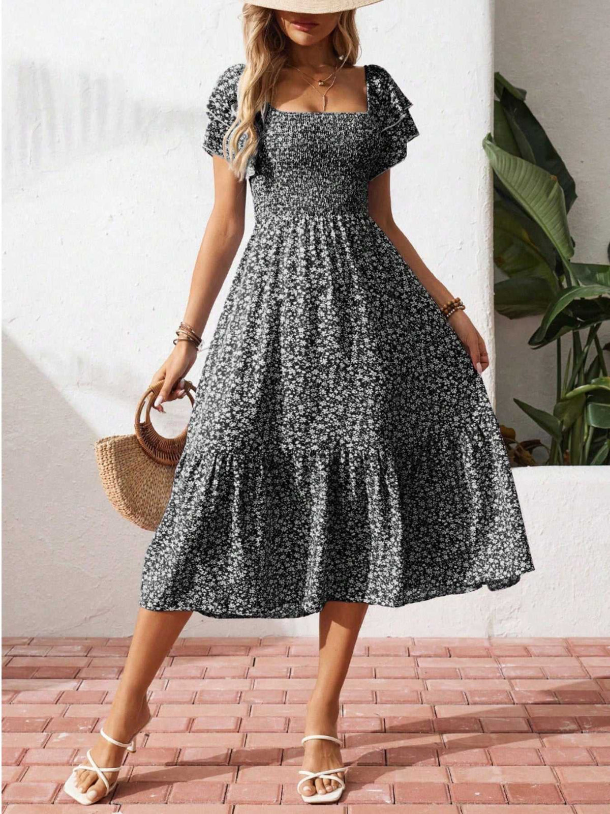 Floral Print Smocked Ruffle Sleeves Dress 100100039252836 42 Affordable Fashion Under $100 Jerry's Apparel 