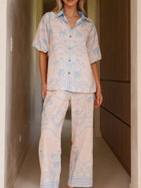 Printed Button Up Shirt and Pants Set