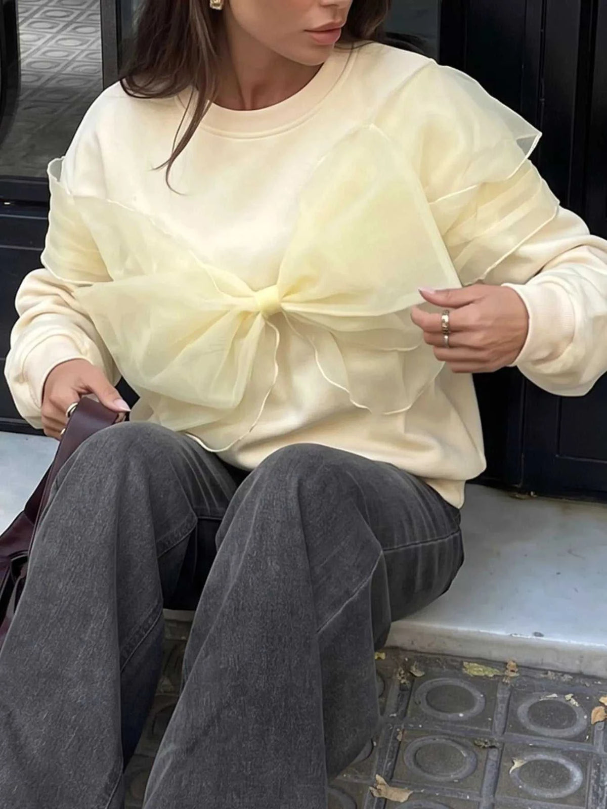 Bow Round Neck Long Sleeve Sweatshirt 100100219588007 39 Affordable Fashion Under $100 Jerry's Apparel 
