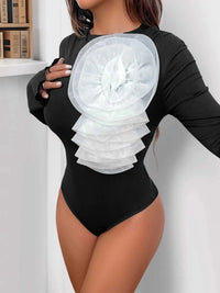 Flower Round Neck Long Sleeve Bodysuit 100100786867825 34 Affordable Fashion Under $100 Jerry's Apparel 