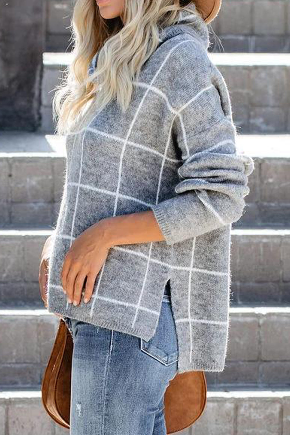 Angel Wings Plaid Turtleneck Drop Shoulder Sweater