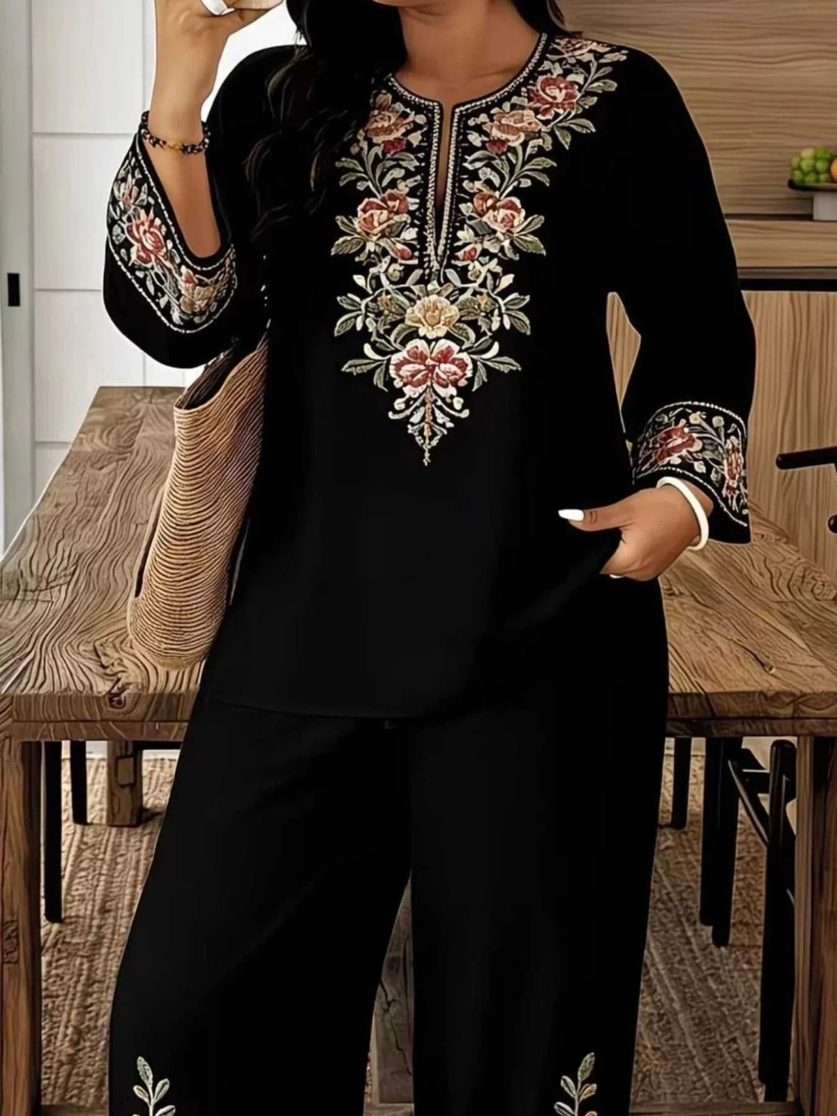 Full Size Embroidered Long Sleeve Top and Pants Set Plus Size 100100791537972 45 Affordable Fashion Under $100 Jerry's Apparel 