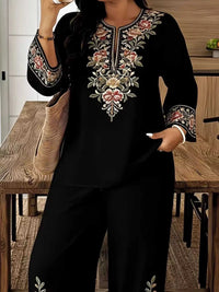 Full Size Embroidered Long Sleeve Top and Pants Set Plus Size 100100791537972 45 Affordable Fashion Under $100 Jerry's Apparel 