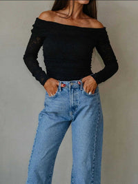 Floral Lace Off-shoulder Long Sleeve Slim Top 100100836297043 34 Affordable Fashion Under $100 Jerry's Apparel 