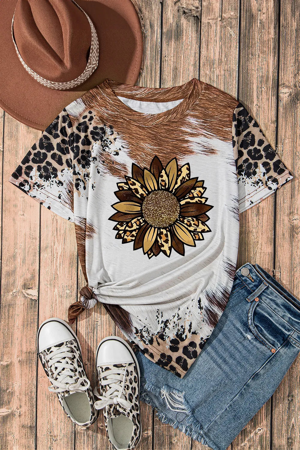 Sunflower Graphic Round Neck Short Sleeve T-Shirt