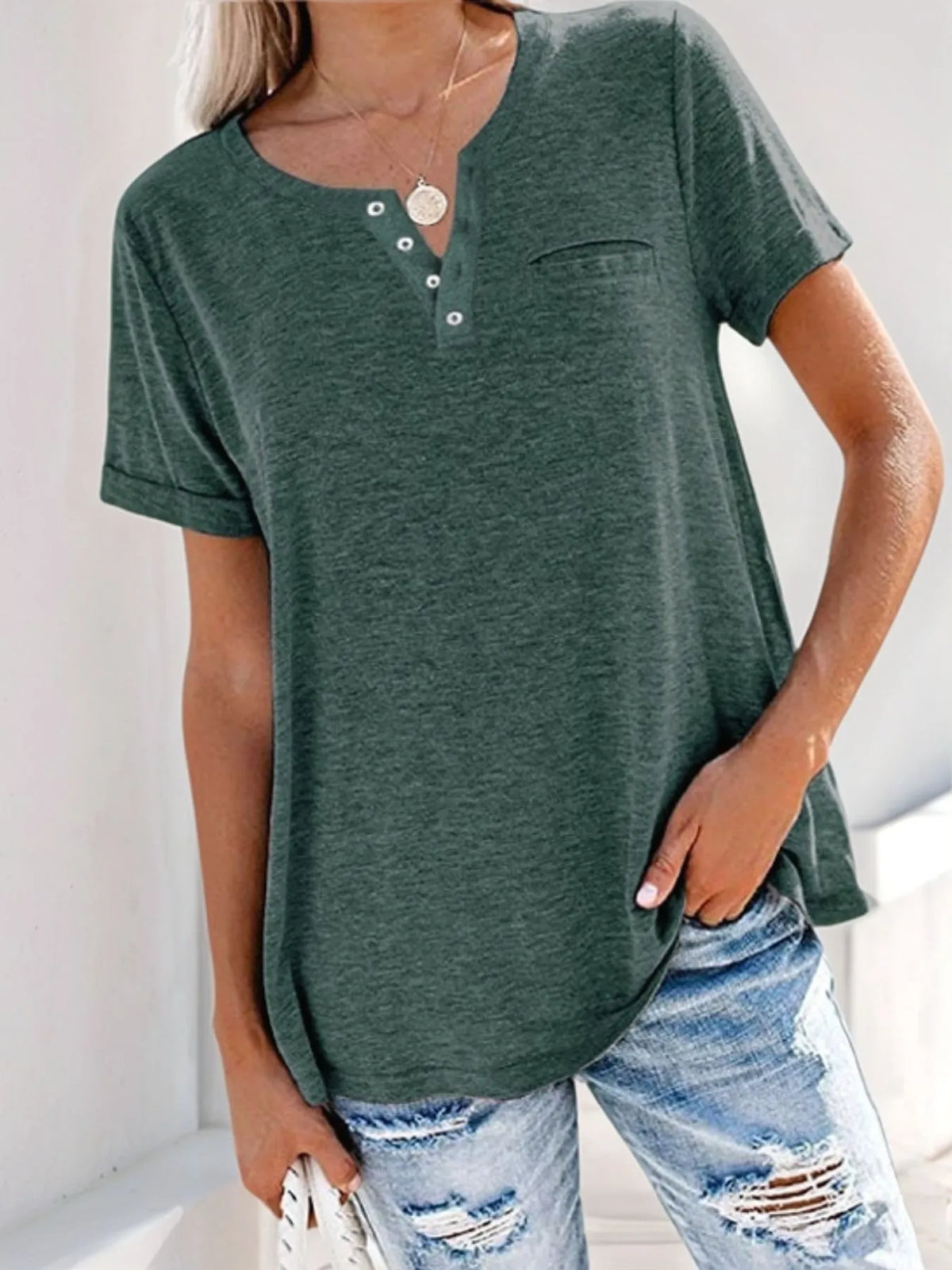 Full Size Notched Short Sleeve T-Shirt Plus Size