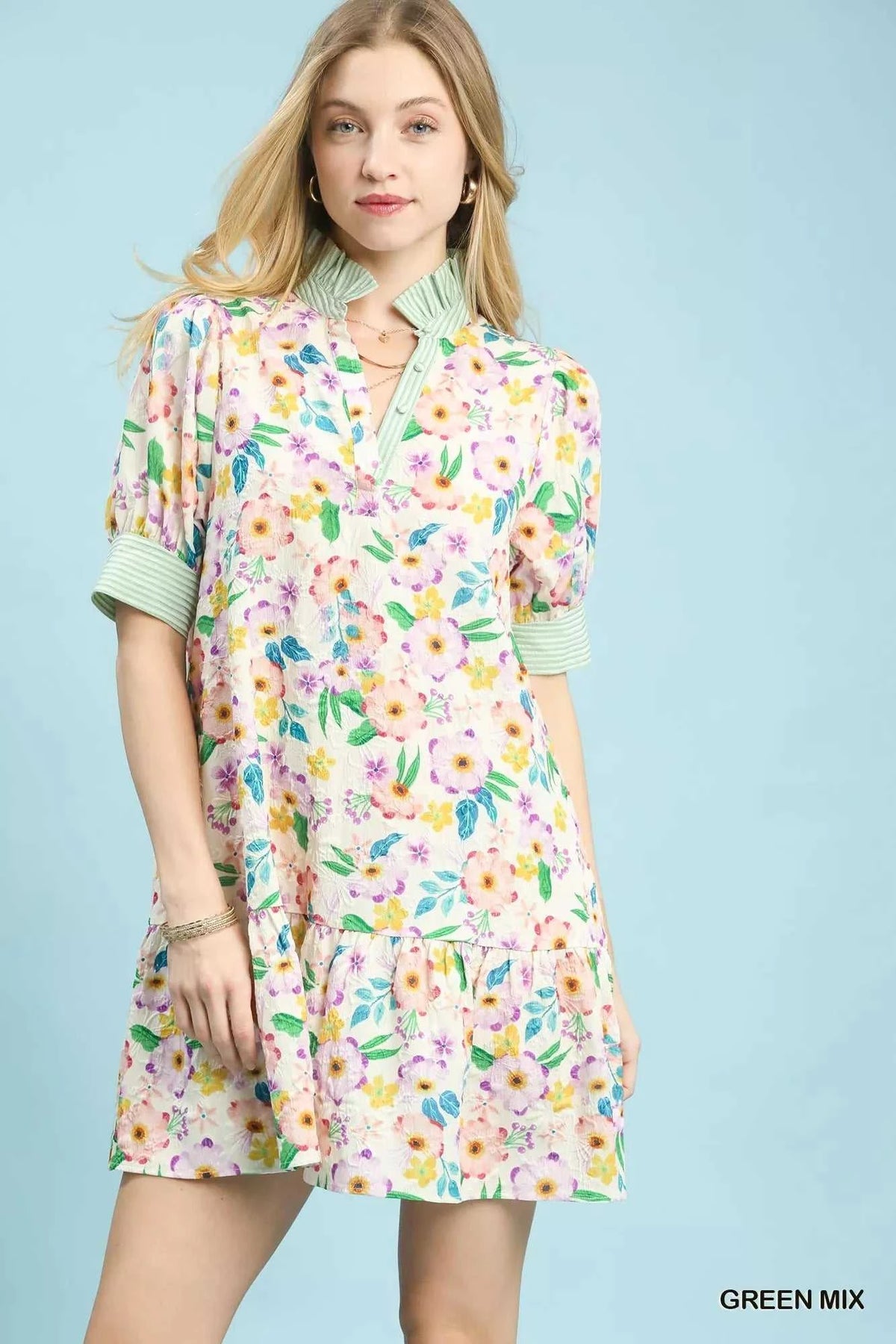 Umgee Mix Floral Ruffle Collar Tiered Babydoll Dress 100100272701571 57 Affordable Fashion Under $100 Jerry's Apparel 
